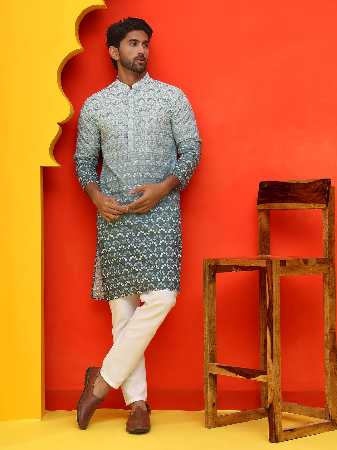 DesiQlo Men Printed Kurta Pyjama Set - Blue - JOKP_P_5222Blue_S
