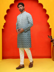 Ombre Printed & Embroidered Kurta Pyjama Set ( JOKP P 5222 Blue ) [FF] [P-12-14]
