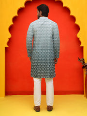 Ombre Printed & Embroidered Kurta Pyjama Set ( JOKP P 5222 Blue ) [FF] [P-12-14]