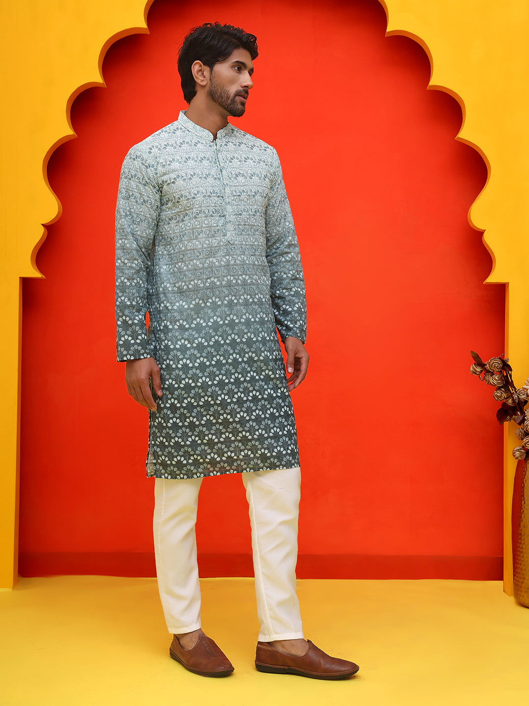 DesiQlo Men Printed Kurta Pyjama Set - Blue - JOKP_P_5222Blue_S