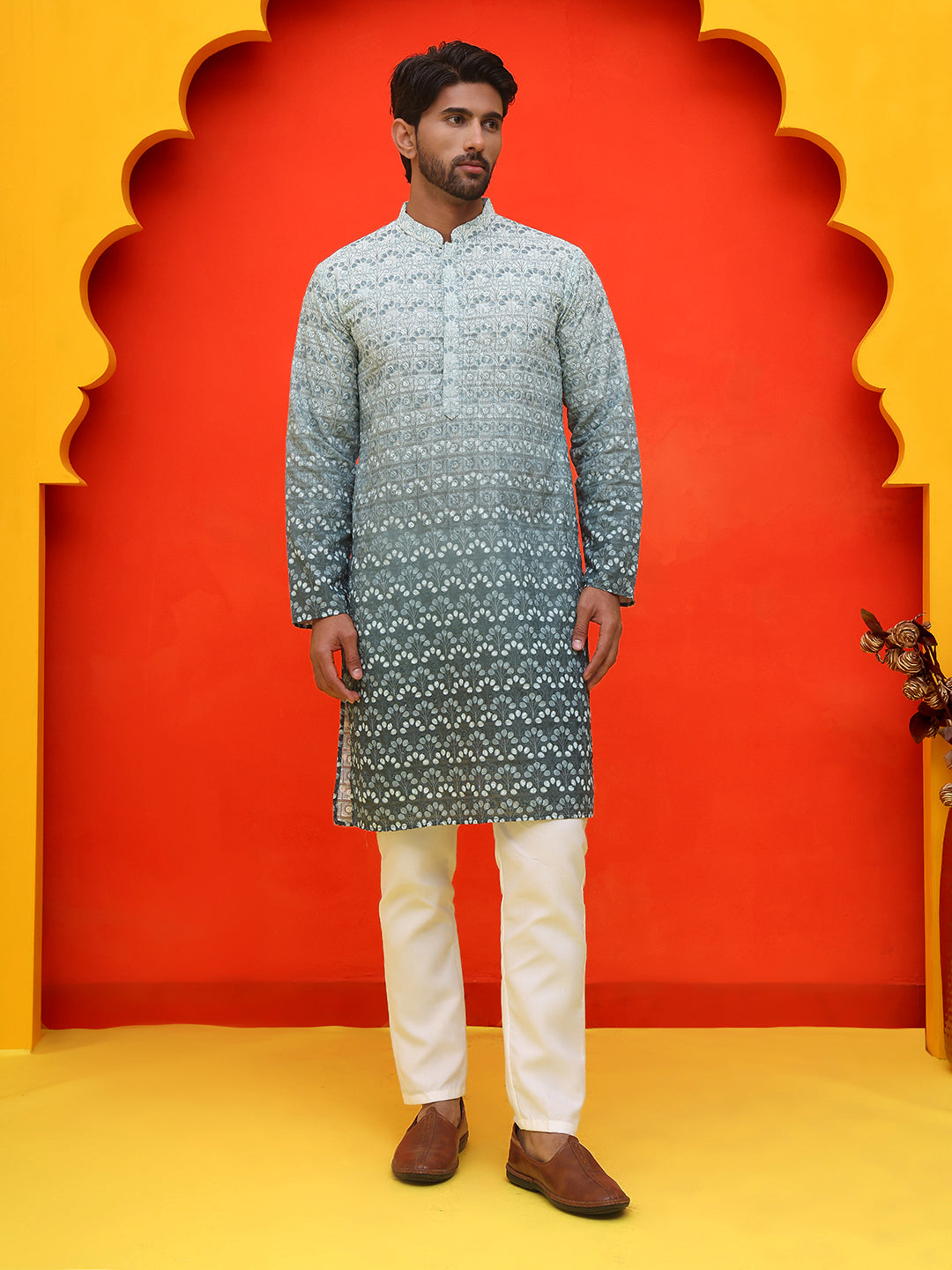 DesiQlo Men Printed Kurta Pyjama Set - Blue - JOKP_P_5222Blue_S