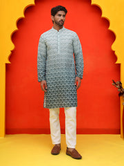 Ombre Printed & Embroidered Kurta Pyjama Set ( JOKP P 5222 Blue ) [FF] [P-12-14]