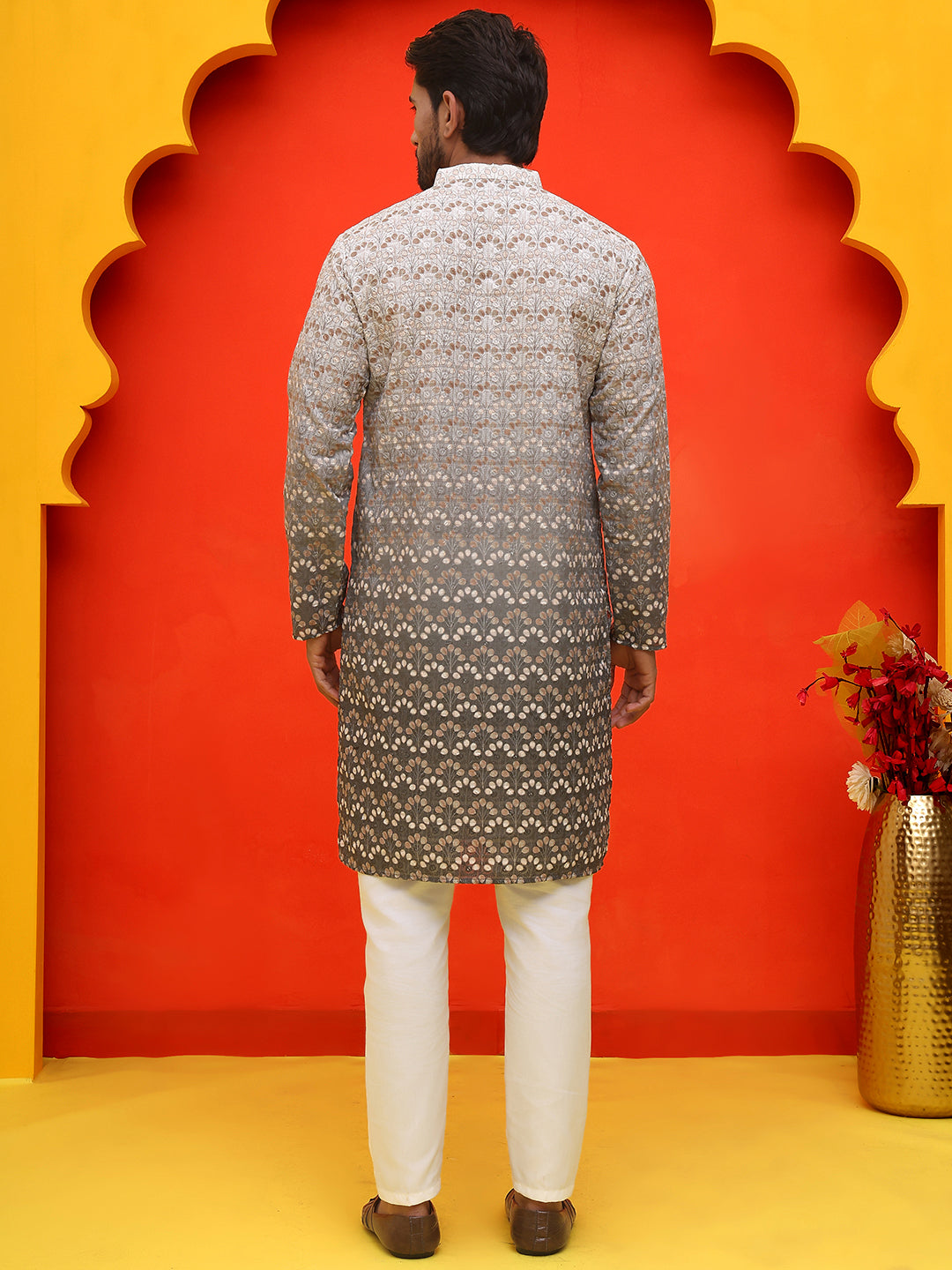 DesiQlo Men Printed Kurta Pyjama Set - Grey - JOKP_P_5222Grey_S