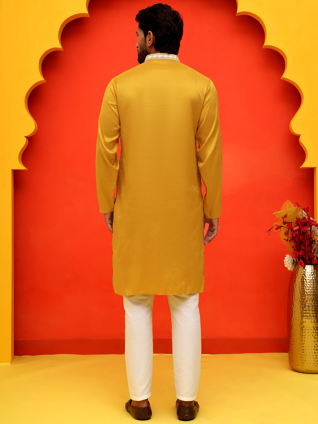 DesiQlo Men Embroidered Kurta Pyjama Set - Yellow - JOKP_P_5223Mustard
