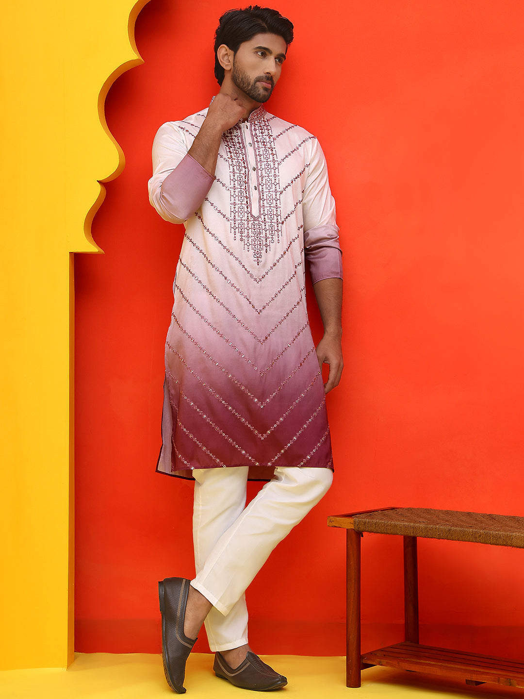 DesiQlo Men Printed Kurta Pyjama Set - Maroon - JOKP_P_5224Maroon_S