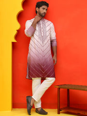 Ombre Printed & Embroidered Kurta Pyjama Set ( JOKP P 5224 Maroon ) [FF] [C-12]