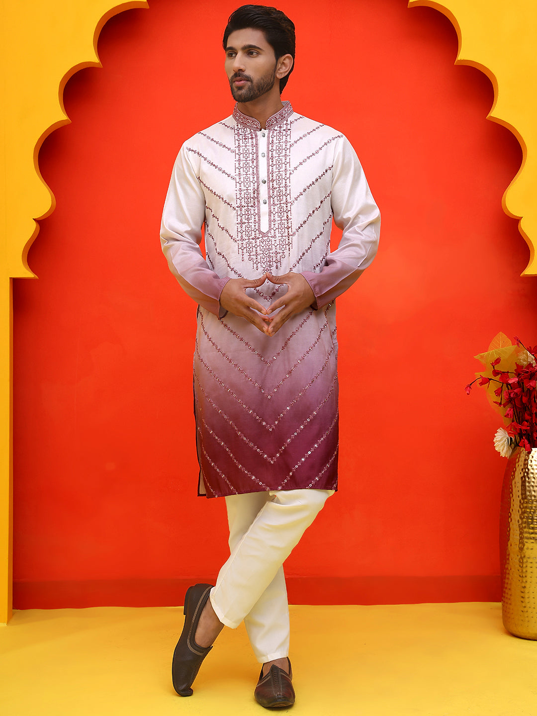 DesiQlo Men Printed Kurta Pyjama Set - Maroon - JOKP_P_5224Maroon_S