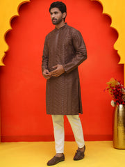 Embroidered straight Kurta Set For Men ( JOKP P 5225 Coffee ) [FF] [P-6-7]