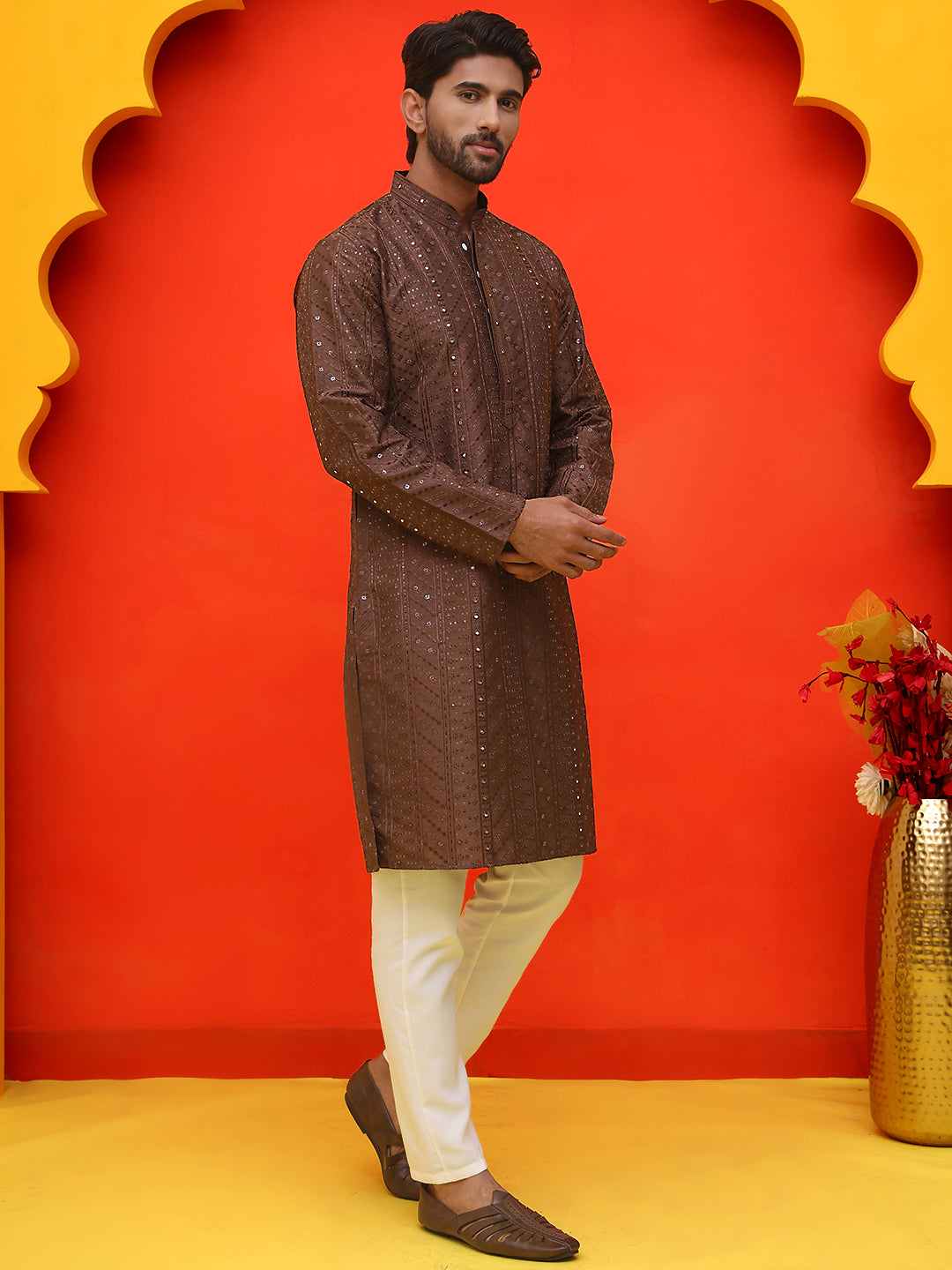 DesiQlo Men Embroidered Kurta Pyjama Set - Multicolor - JOKP_P_5225Cof