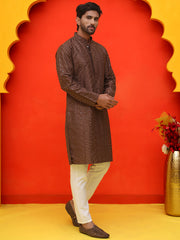 Embroidered straight Kurta Set For Men ( JOKP P 5225 Coffee ) [FF] [P-6-7]