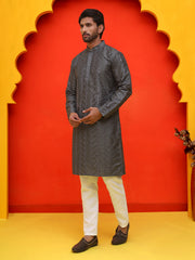 Embroidered straight Kurta Set For Men ( JOKP P 5225 Grey ) [FF] [P-6-7]