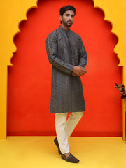 Embroidered straight Kurta Set For Men ( JOKP P 5225 Grey ) [FF] [P-6-7]