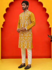 Embroidered & Sequins Kurta Set For Men ( JOKP P 5226 Mustard ) [FF] [Q-10-11]