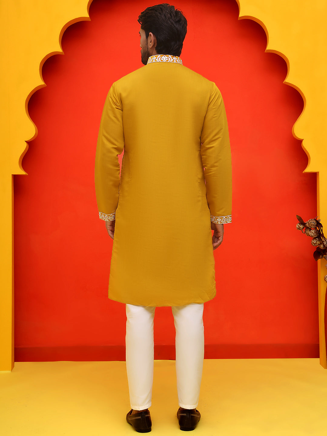 DesiQlo Men Embroidered Kurta Pyjama Set - Yellow - JOKP_P_5226Mustard