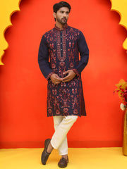 Embroidered & Sequins Kurta Set For Men ( JOKP P 5226 Navy ) [FF] [Q-10-11]