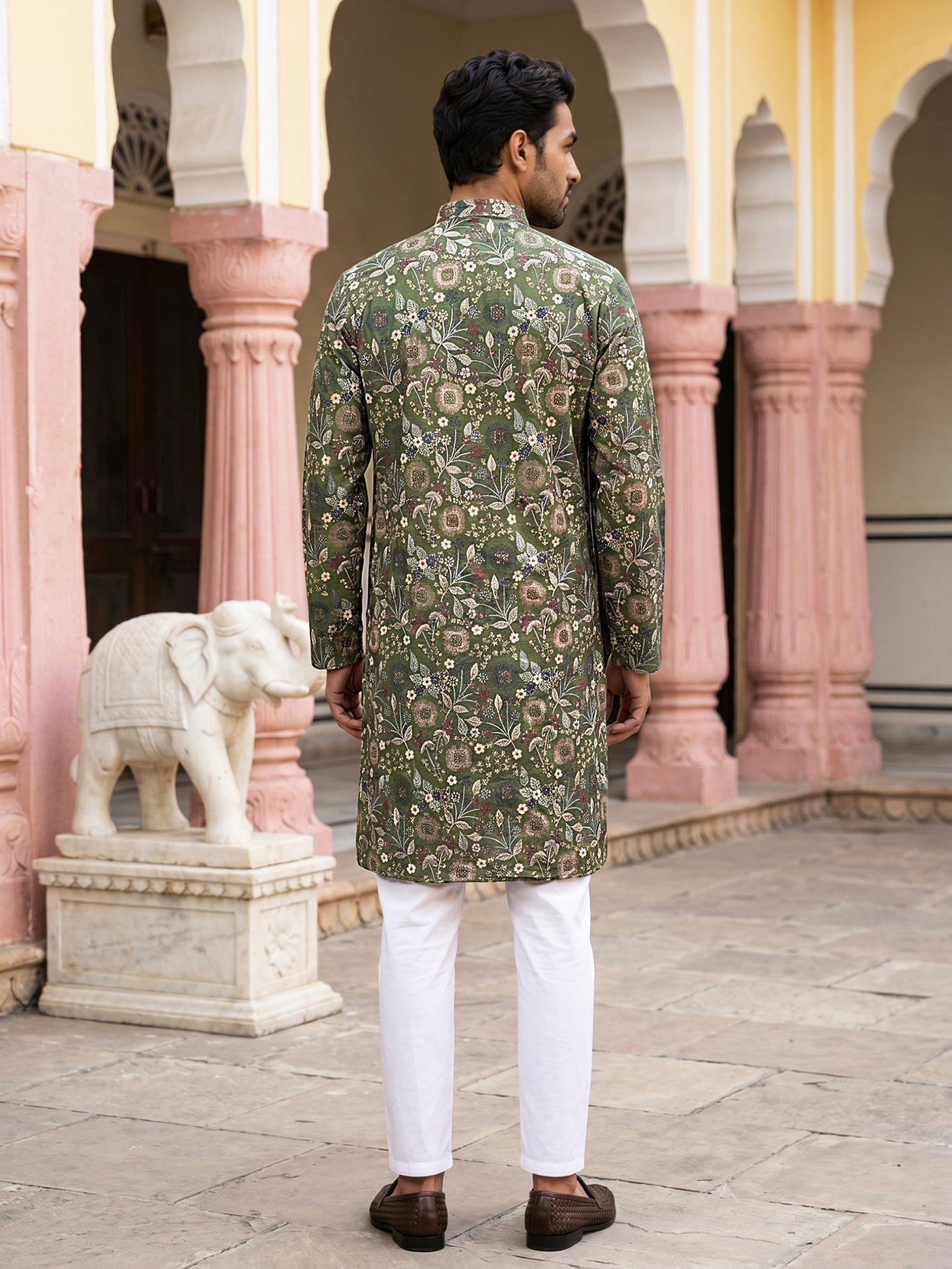 DesiQlo Men Embroidered Kurta Pyjama Set - Green - JOKP_P_5227Mehndi_S