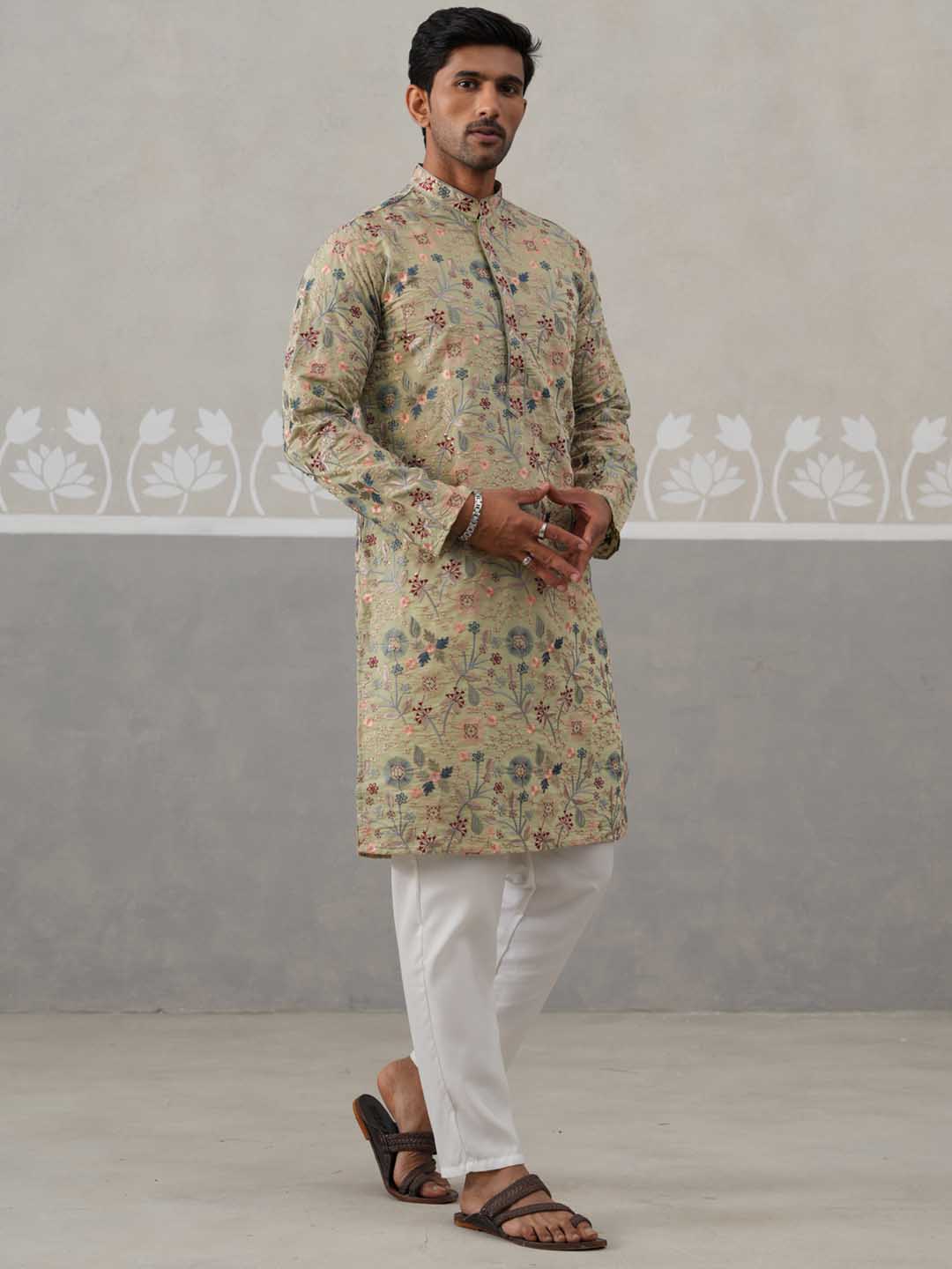 DesiQlo Men Embroidered Kurta Pyjama Set - Green - JOKP_P_5227Pista_S
