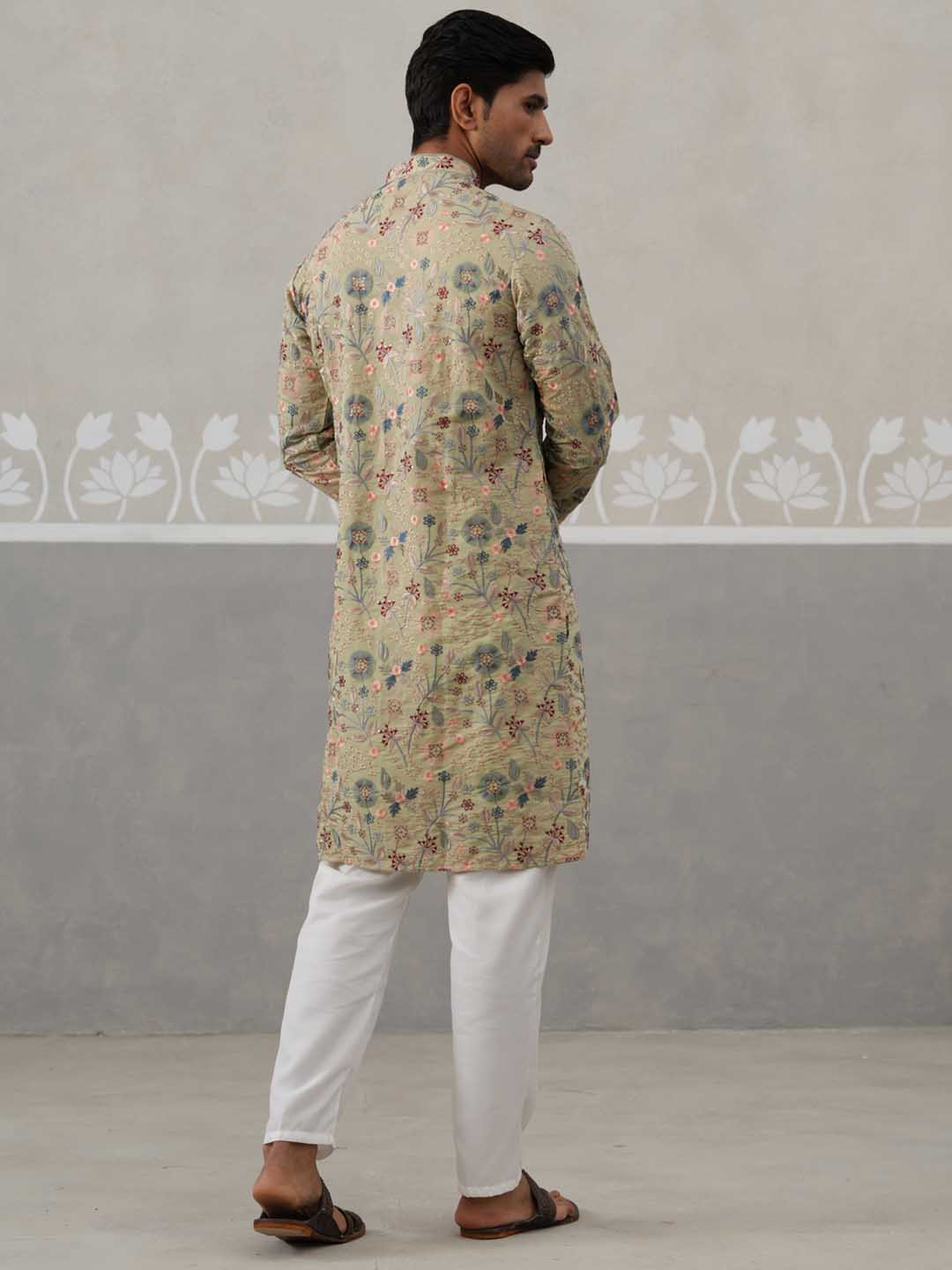 DesiQlo Men Embroidered Kurta Pyjama Set - Green - JOKP_P_5227Pista_S