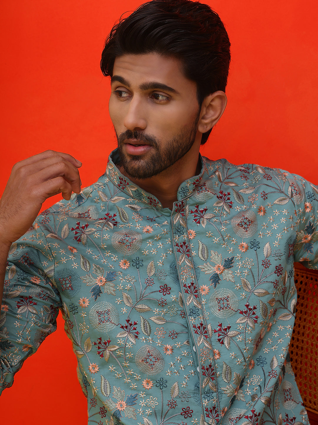 DesiQlo Men Embroidered Kurta Pyjama Set - Blue - JOKP_P_5227Sky_S