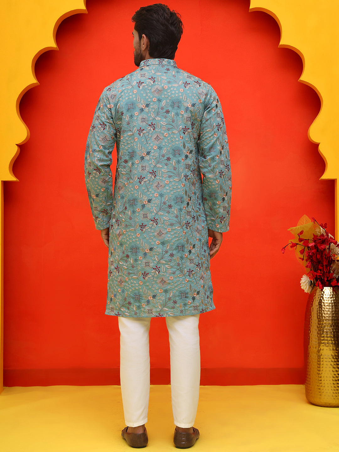 DesiQlo Men Embroidered Kurta Pyjama Set - Blue - JOKP_P_5227Sky_S