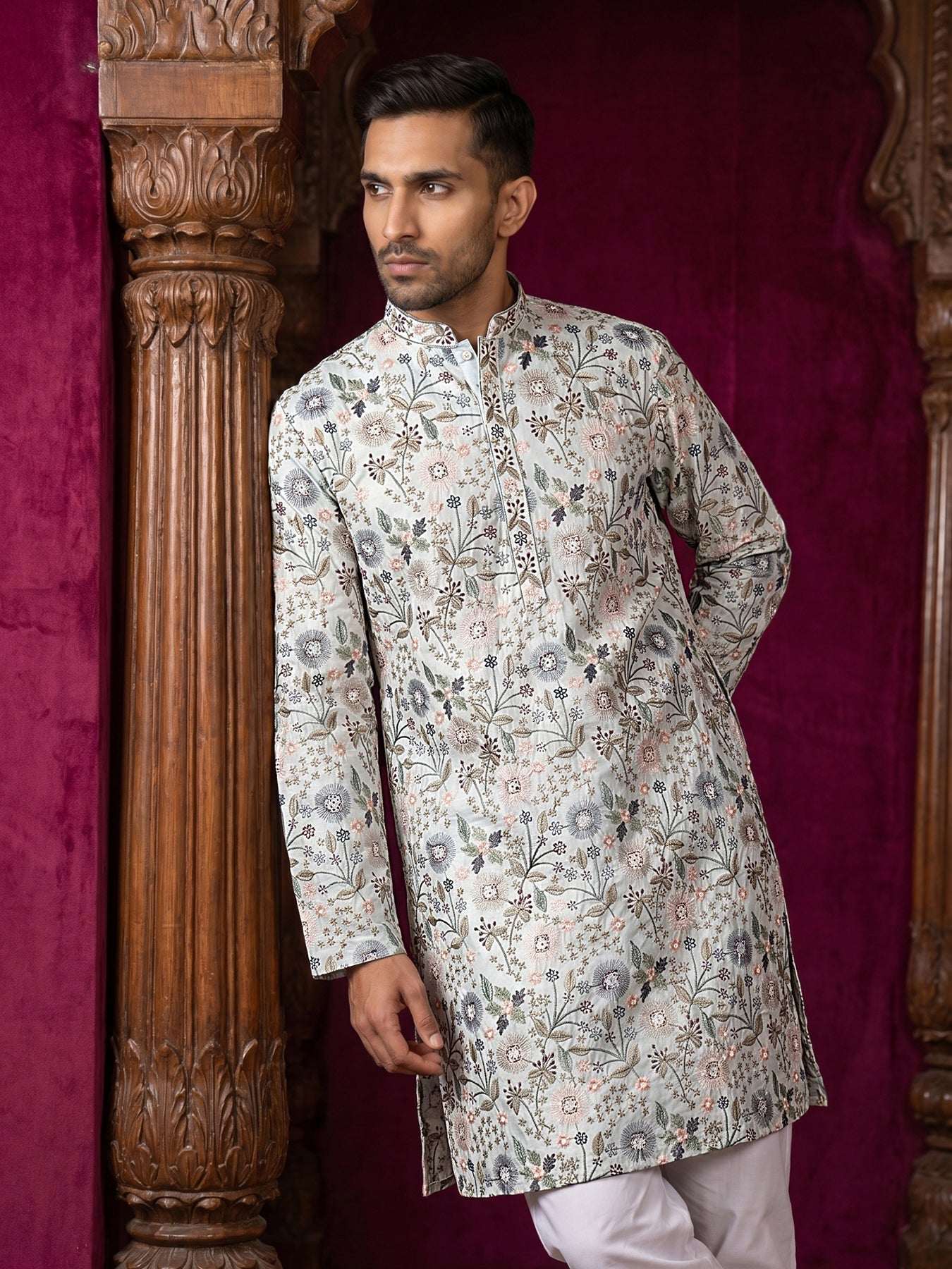 DesiQlo Men Embroidered Kurta Only - White - JOKP_P_5227White_S