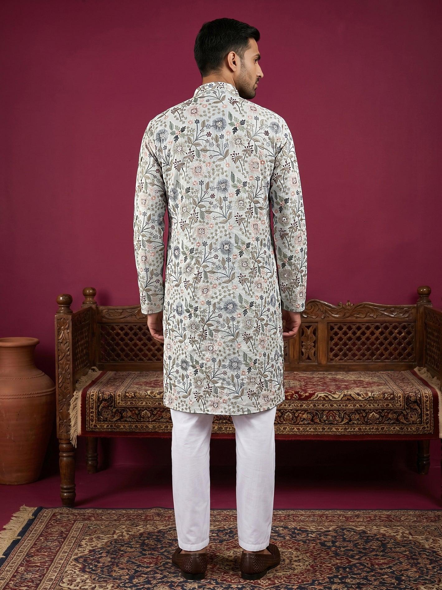 DesiQlo Men Embroidered Kurta Only - White - JOKP_P_5227White_S