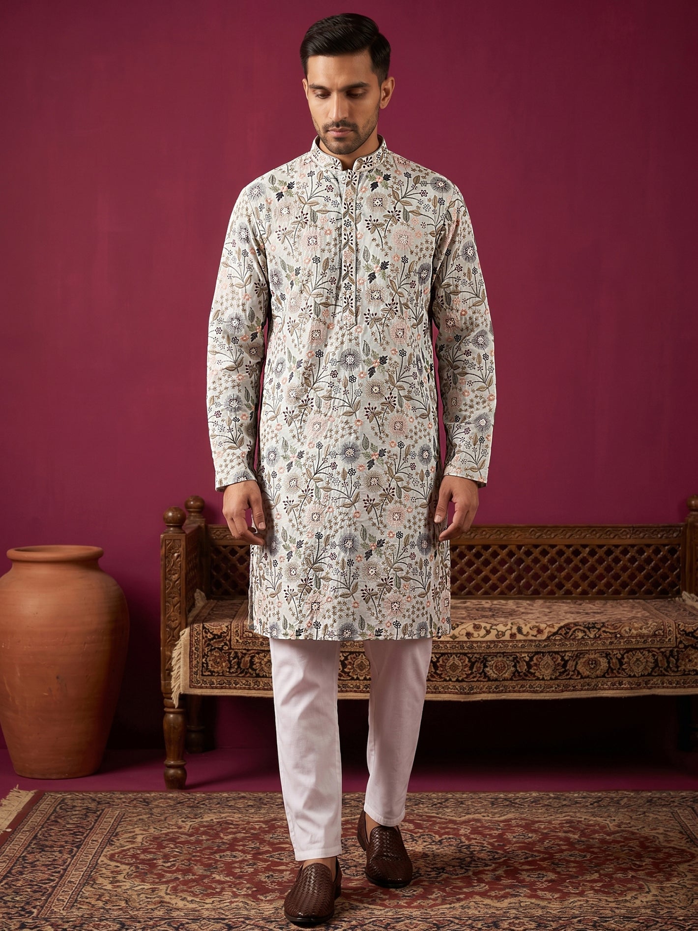 DesiQlo Men Embroidered Kurta Only - White - JOKP_P_5227White_S