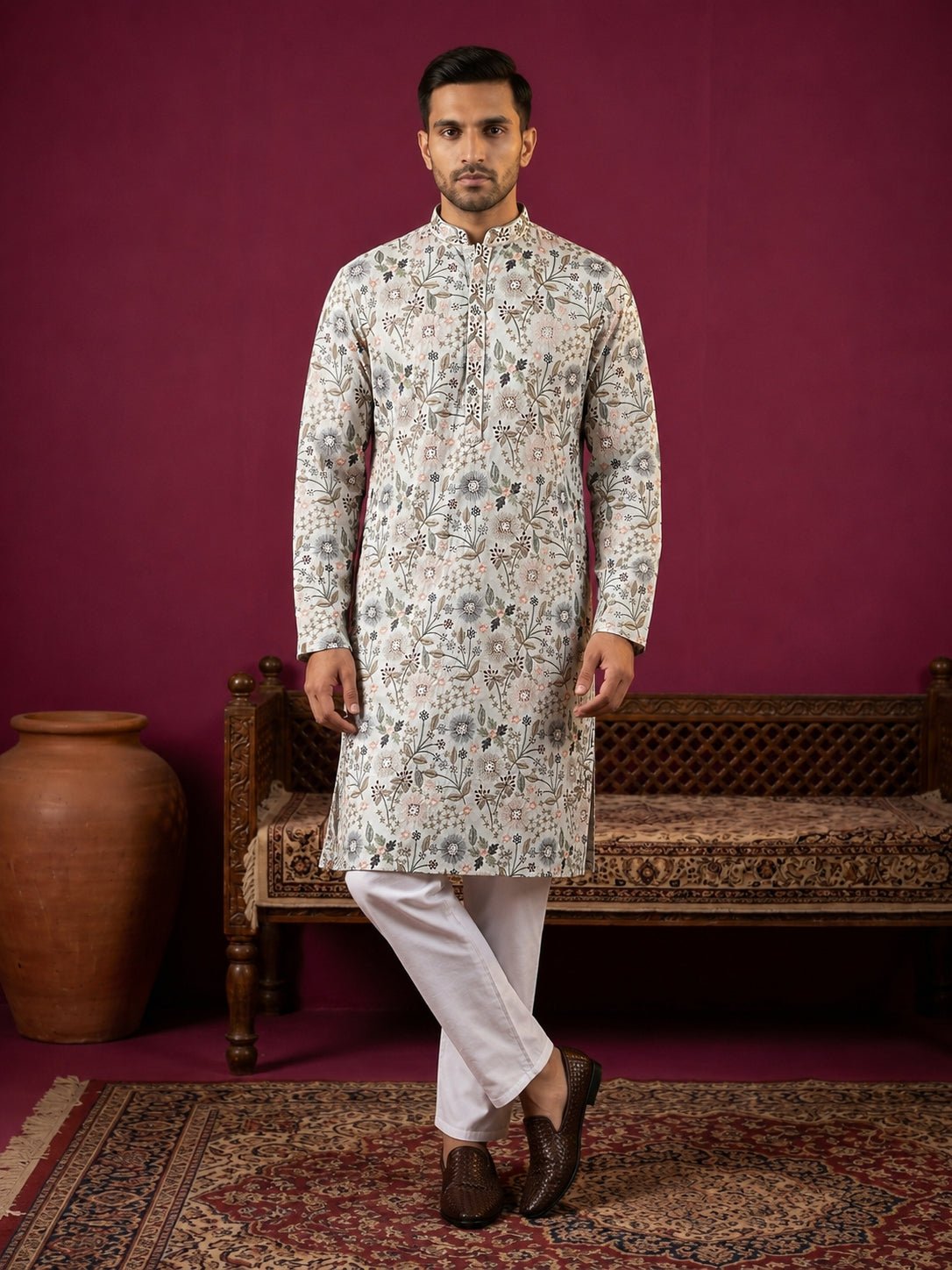DesiQlo Men Embroidered Kurta Only - White - JOKP_P_5227White_S