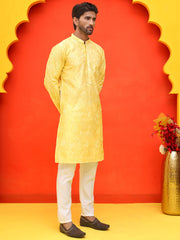 Embroidered Kurta Set For Men ( JOKP P 5228 Yellow ) [FF] [N-8]