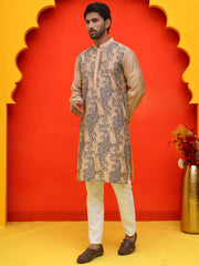 Embroidered & Sequins Kurta Set For Men ( JOKP P 5230 Beige ) [FF] [D-9]