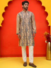Embroidered & Sequins Kurta Set For Men ( JOKP P 5230 Beige ) [FF] [D-9]