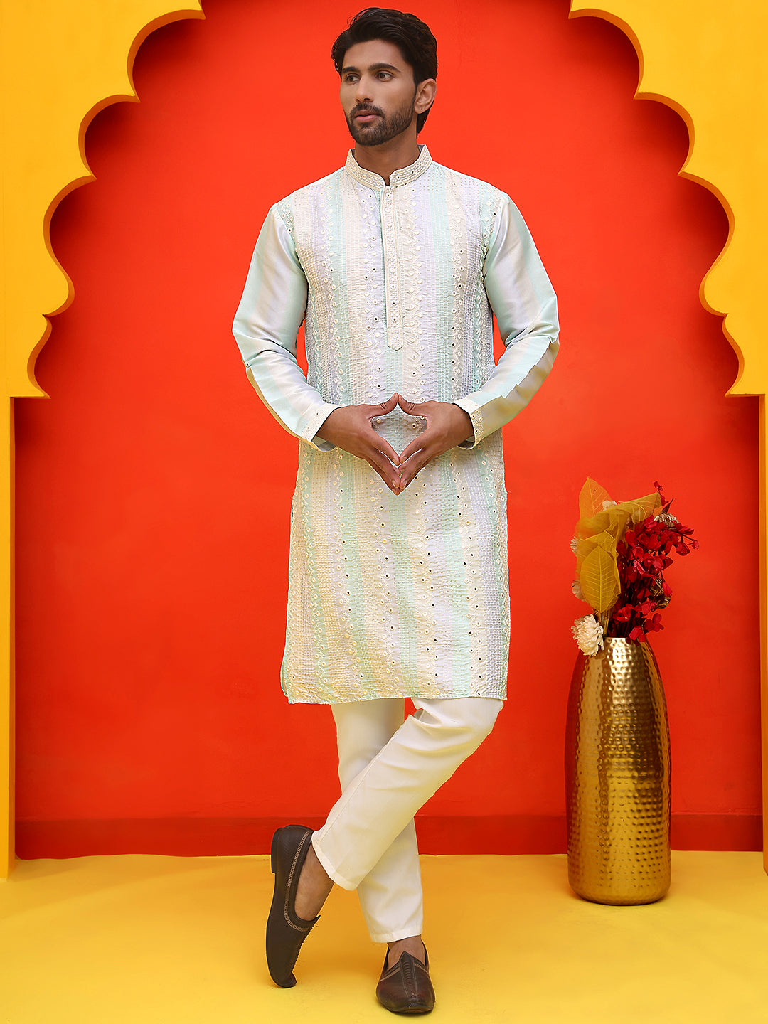 DesiQlo Men Embroidered Kurta Pyjama Set - Multicolor - JOKP_P_5231Mul