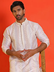 Embroidered and mirror work straight Kurta Set For Men ( JOKP P 5231 Peach ) [FF] [D-2]