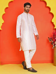 Embroidered and mirror work straight Kurta Set For Men ( JOKP P 5231 Peach ) [FF] [D-2]