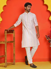 Embroidered and mirror work straight Kurta Set For Men ( JOKP P 5231 Peach ) [FF] [D-2]