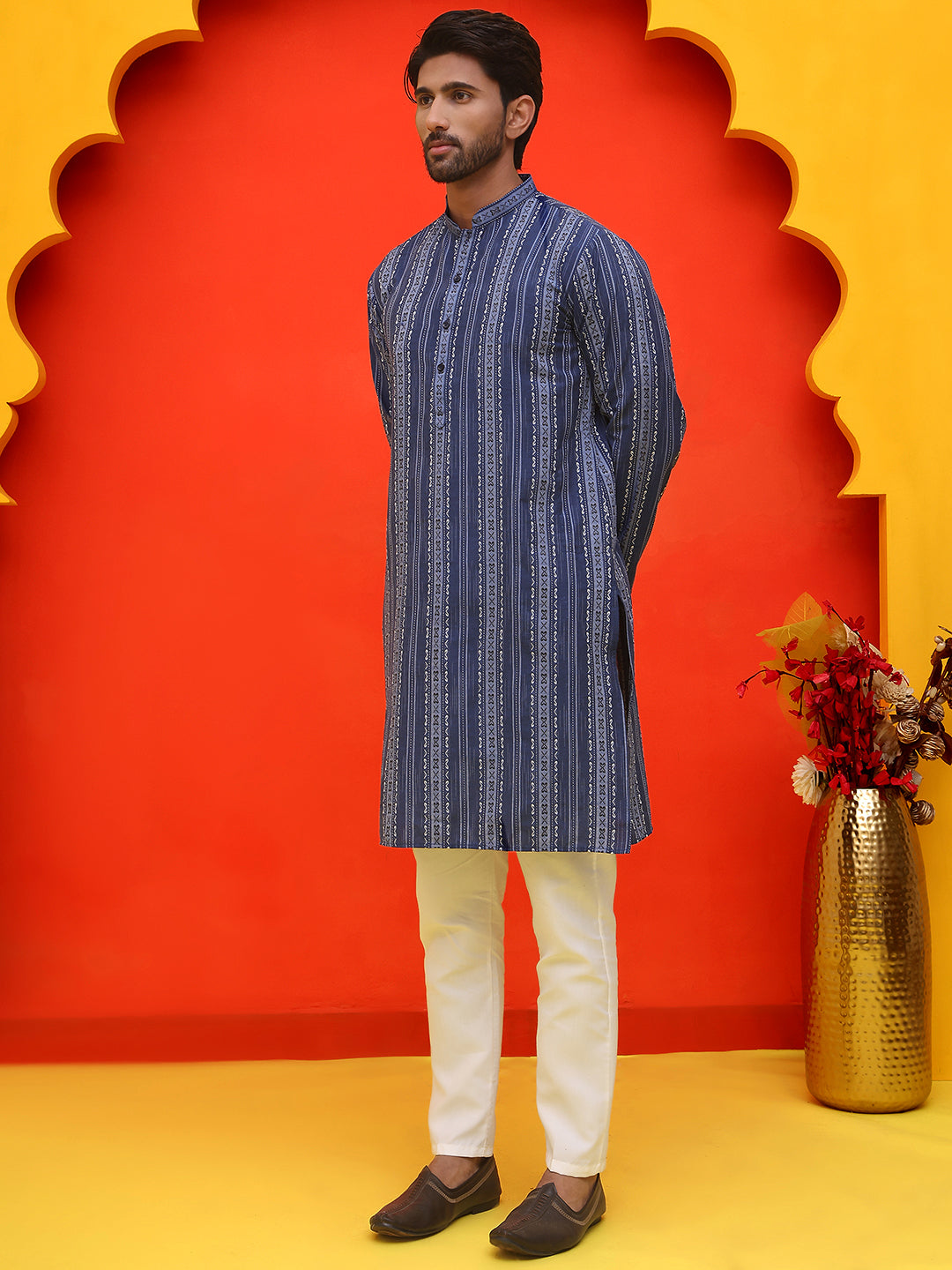 DesiQlo Men Self Design Kurta Pyjama Set - Blue - JOKP_P_5232Blue_S