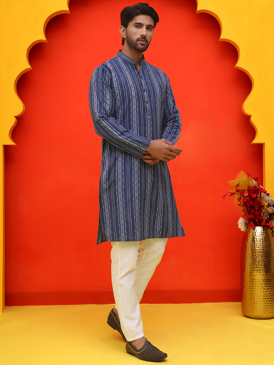 DesiQlo Men Self Design Kurta Pyjama Set - Blue - JOKP_P_5232Blue_S