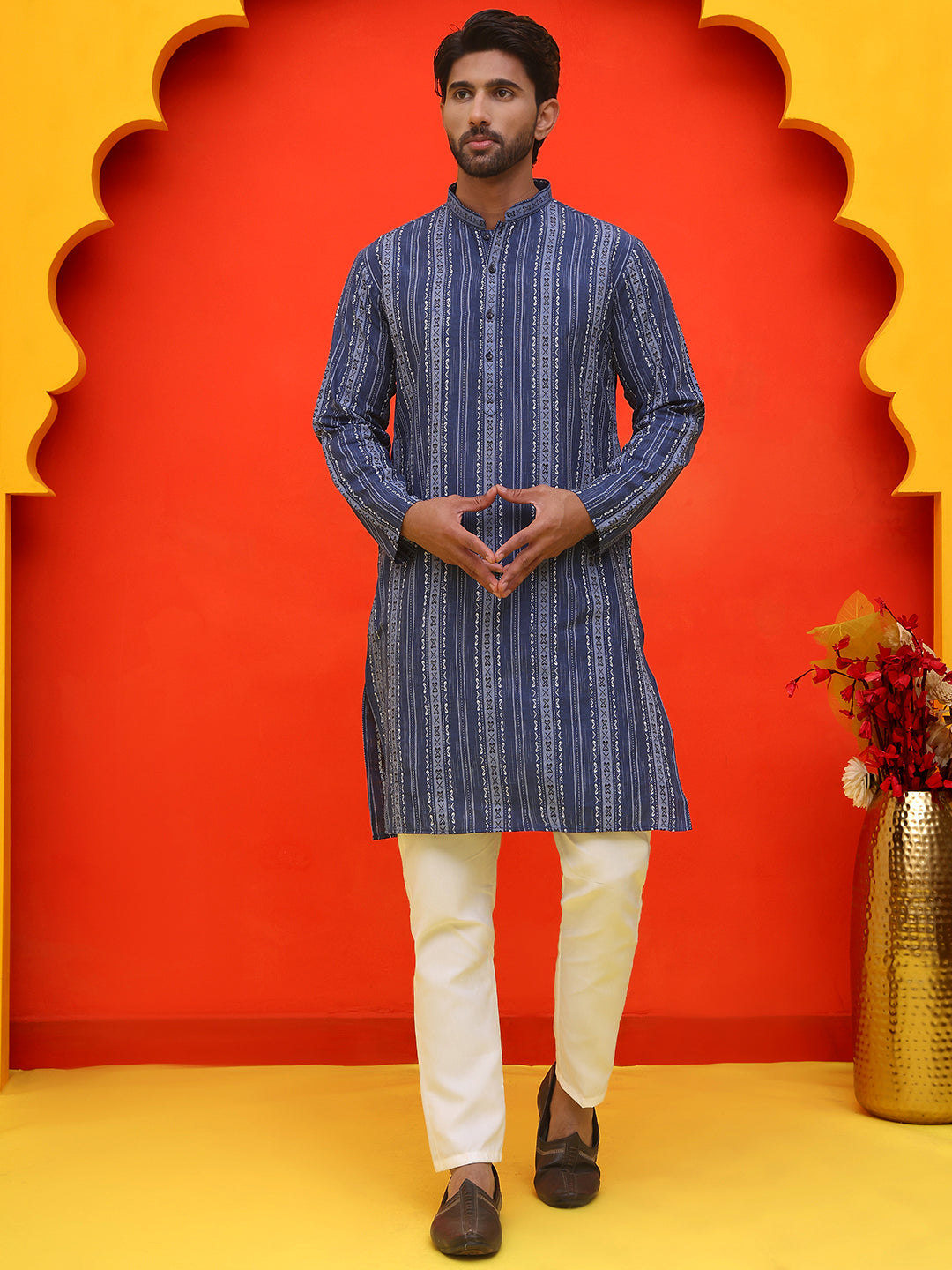 DesiQlo Men Self Design Kurta Pyjama Set - Blue - JOKP_P_5232Blue_S