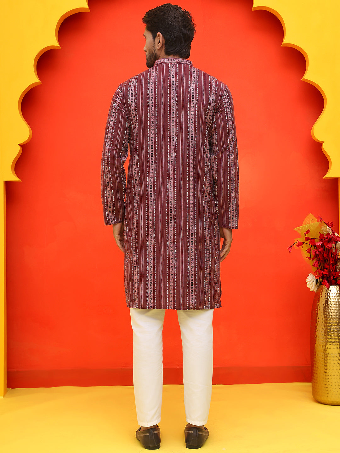 DesiQlo Men Self Design Kurta Pyjama Set - Maroon - JOKP_P_5232Maroon_