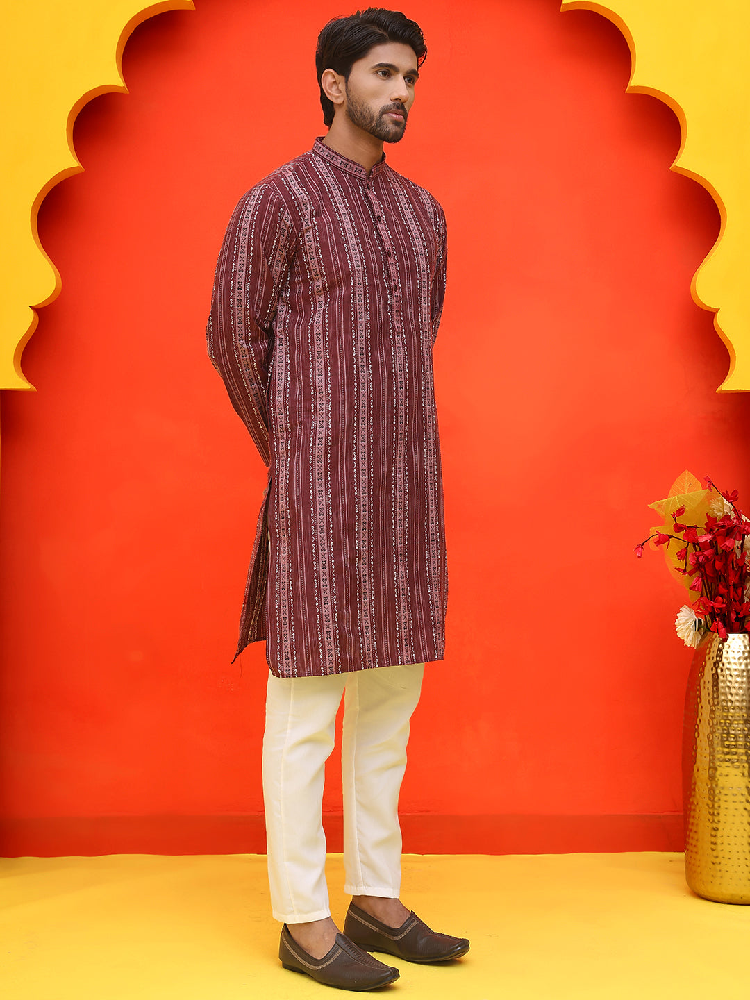 DesiQlo Men Self Design Kurta Pyjama Set - Maroon - JOKP_P_5232Maroon_