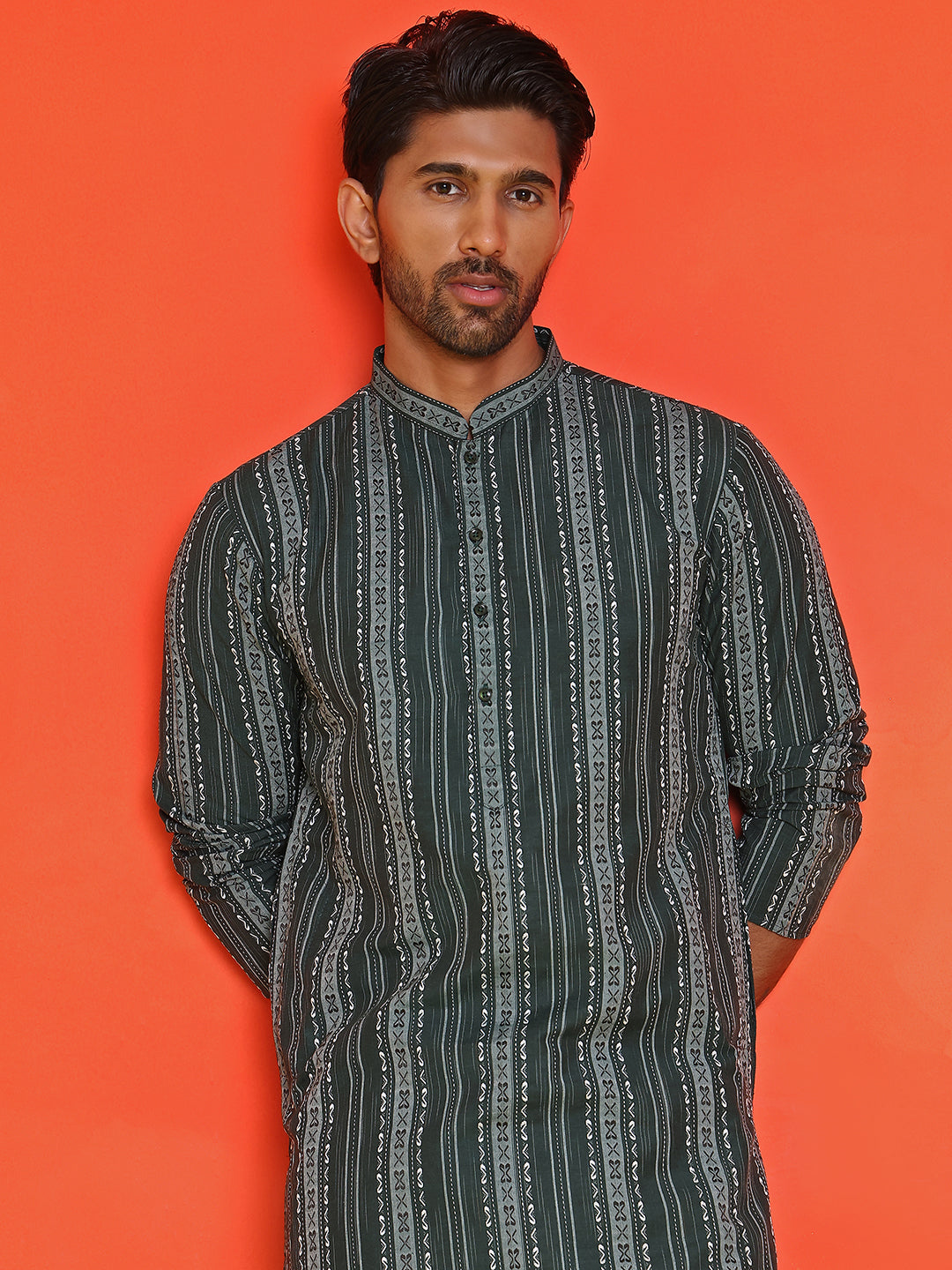 DesiQlo Men Self Design Kurta Pyjama Set - Green - JOKP_P_5232Olive_S
