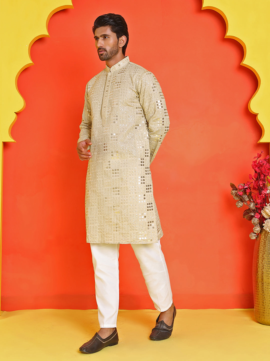 DesiQlo Men Embroidered Kurta Pyjama Set - Green - JOKP_P_5233Pista_S