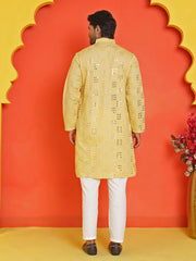 Embroidered & Sequins Kurta Pyjama ( JOKP P 5233 Yellow ) [FF] [S-2-3]