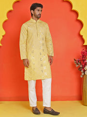 Embroidered & Sequins Kurta Pyjama ( JOKP P 5233 Yellow ) [FF] [S-2-3]