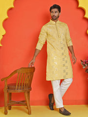 Embroidered & Sequins Kurta Pyjama ( JOKP P 5233 Yellow ) [FF] [S-2-3]