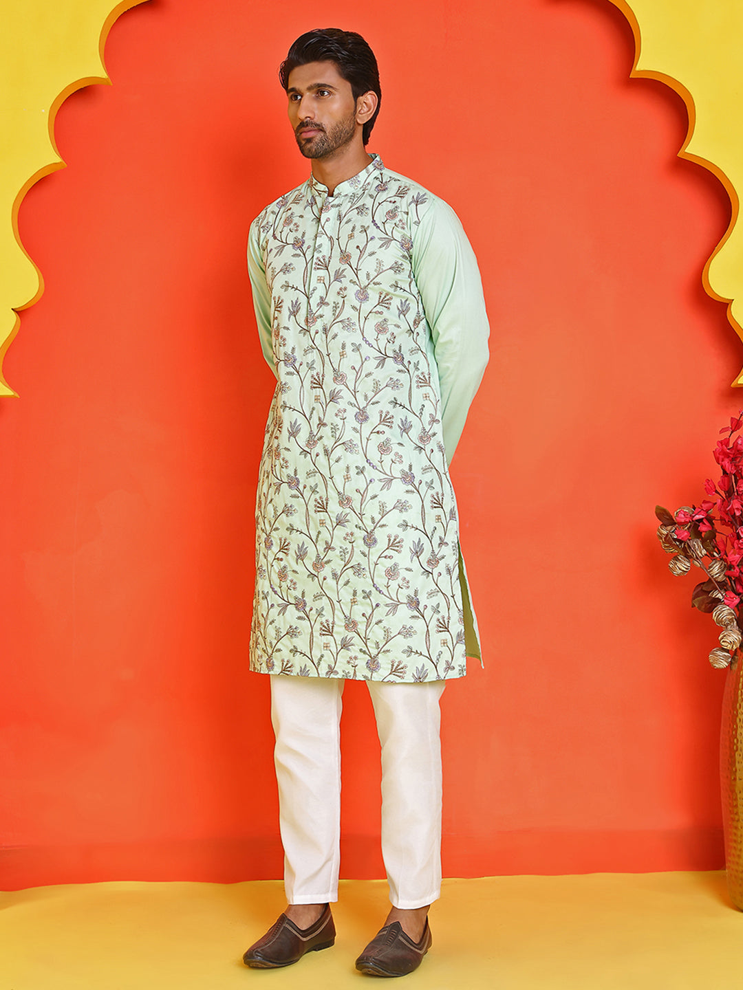 DesiQlo Men Embroidered Kurta Pyjama Set - Blue - JOKP_P_5236Sky_S