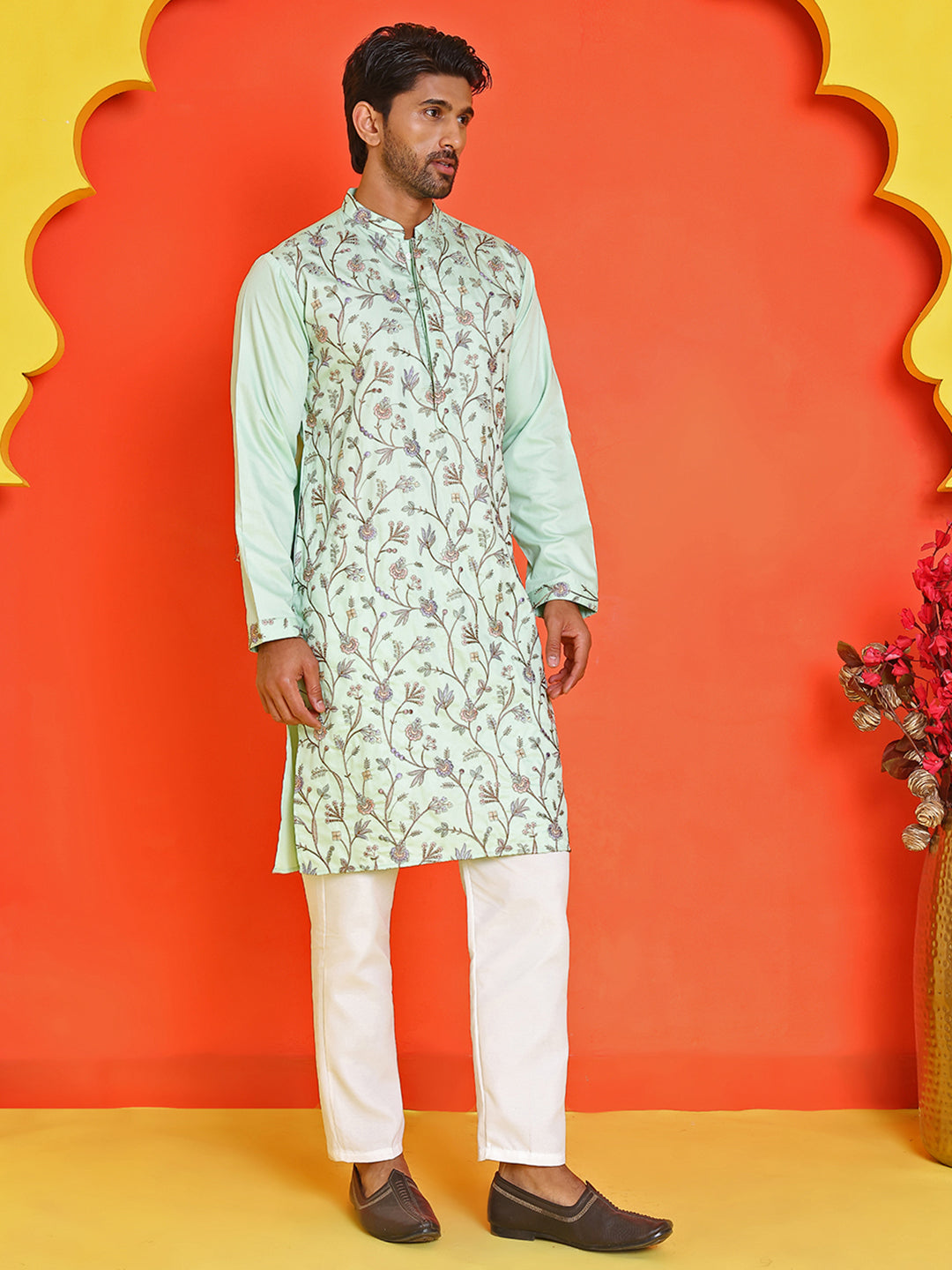 DesiQlo Men Embroidered Kurta Pyjama Set - Blue - JOKP_P_5236Sky_S
