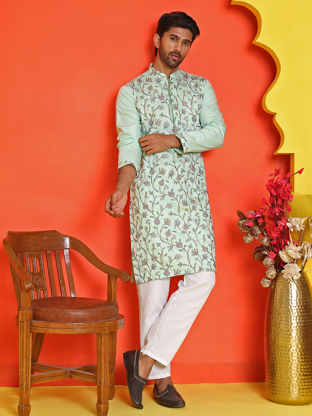 DesiQlo Men Embroidered Kurta Pyjama Set - Blue - JOKP_P_5236Sky_S