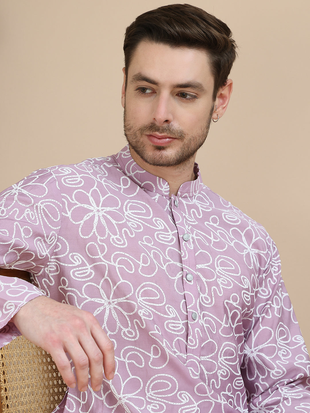 Floral Printed Kurta Pyjama for Men ( JOKP P 5237 Magenta ) [FF] [I-1-4]