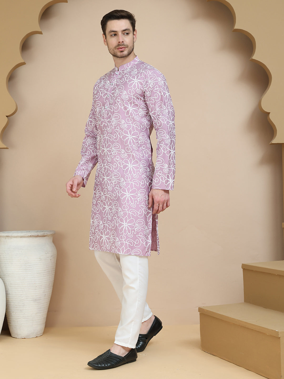 DesiQlo Men Printed Kurta Pyjama Set - Pink - JOKP_P_5237Magenta_S